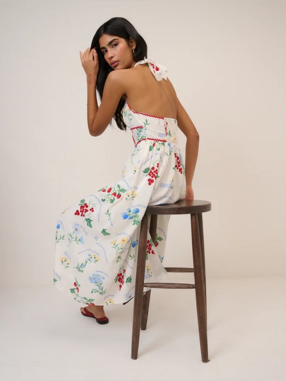 NOBODY’S CHILD WHITE PRINTED HALTERNECK HALLIE MIDI DRESS - Picture 11 of 11